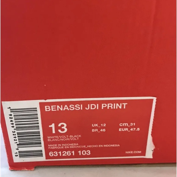 Nike Benassi JDI Print Just Do It Men’s Slides Slippers White Volt- Black 13 - Picture 11 of 12